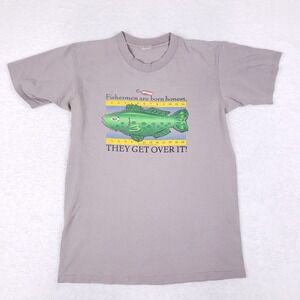 Vintage Fishing Graphic‎ Tee Single Stitch Medium Gray